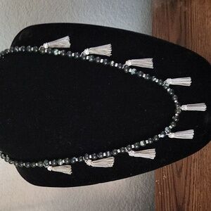 Kendra Scott Onyx Beaded Adjustable Necklace with Silver Tassels.